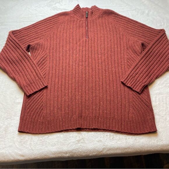 Eddie Bauer 1/4 Zip Wool Blend Red Tone Knit Sweater Size Tall Large - Picture 1 of 10